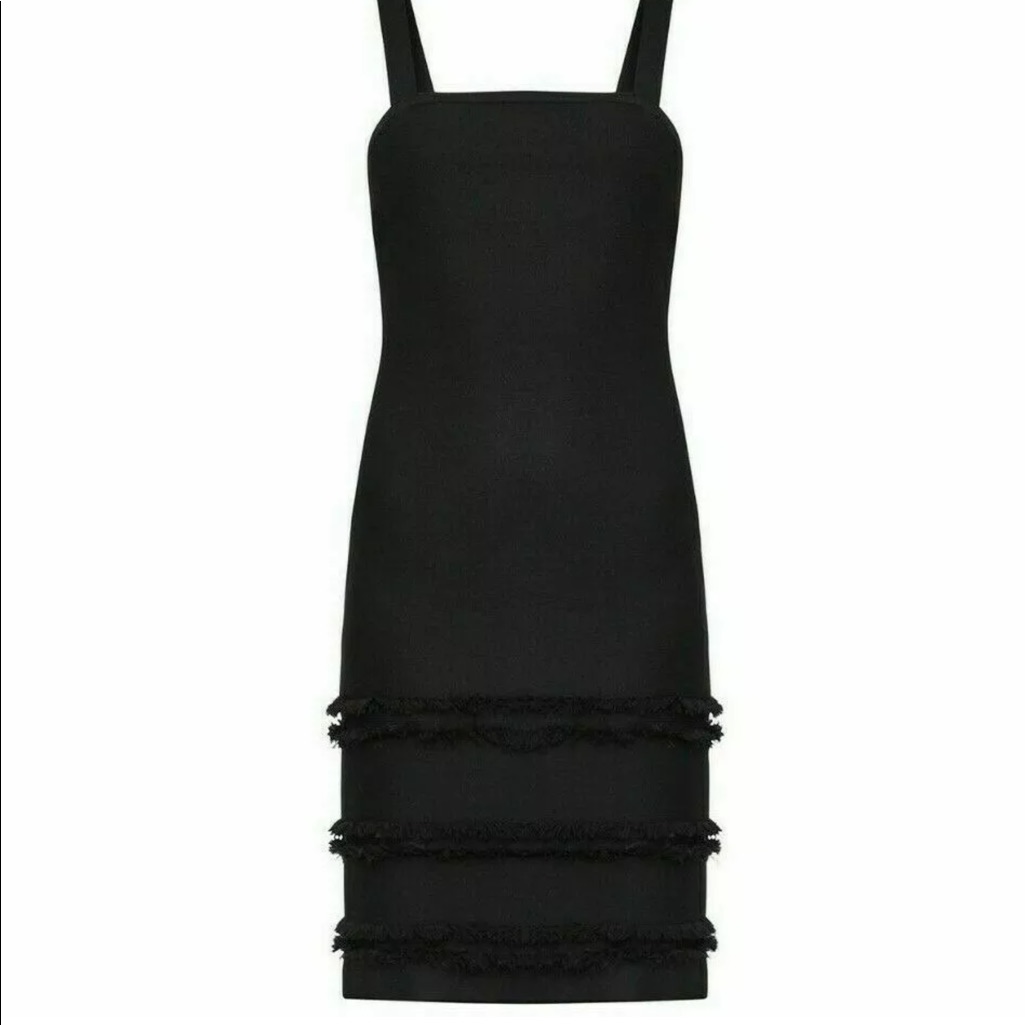 Bcbg Fringe Hemmed Sheath Dress. Black. Nwt